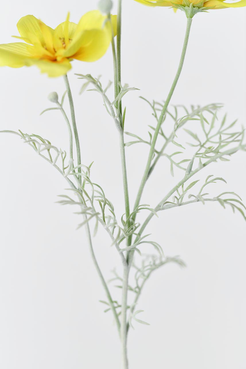 Realistic Faux Yellow Cosmos Sulphureus blooms, showcasing intricate details of yellow centers and realistic orange shades of petals.