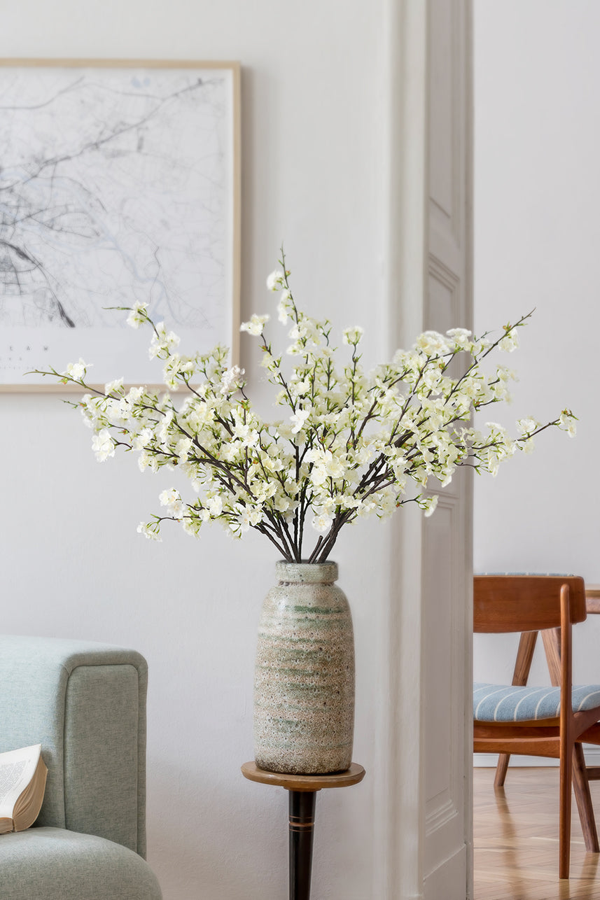 Artificial Cream White Cherry Blossom Branch - 39"