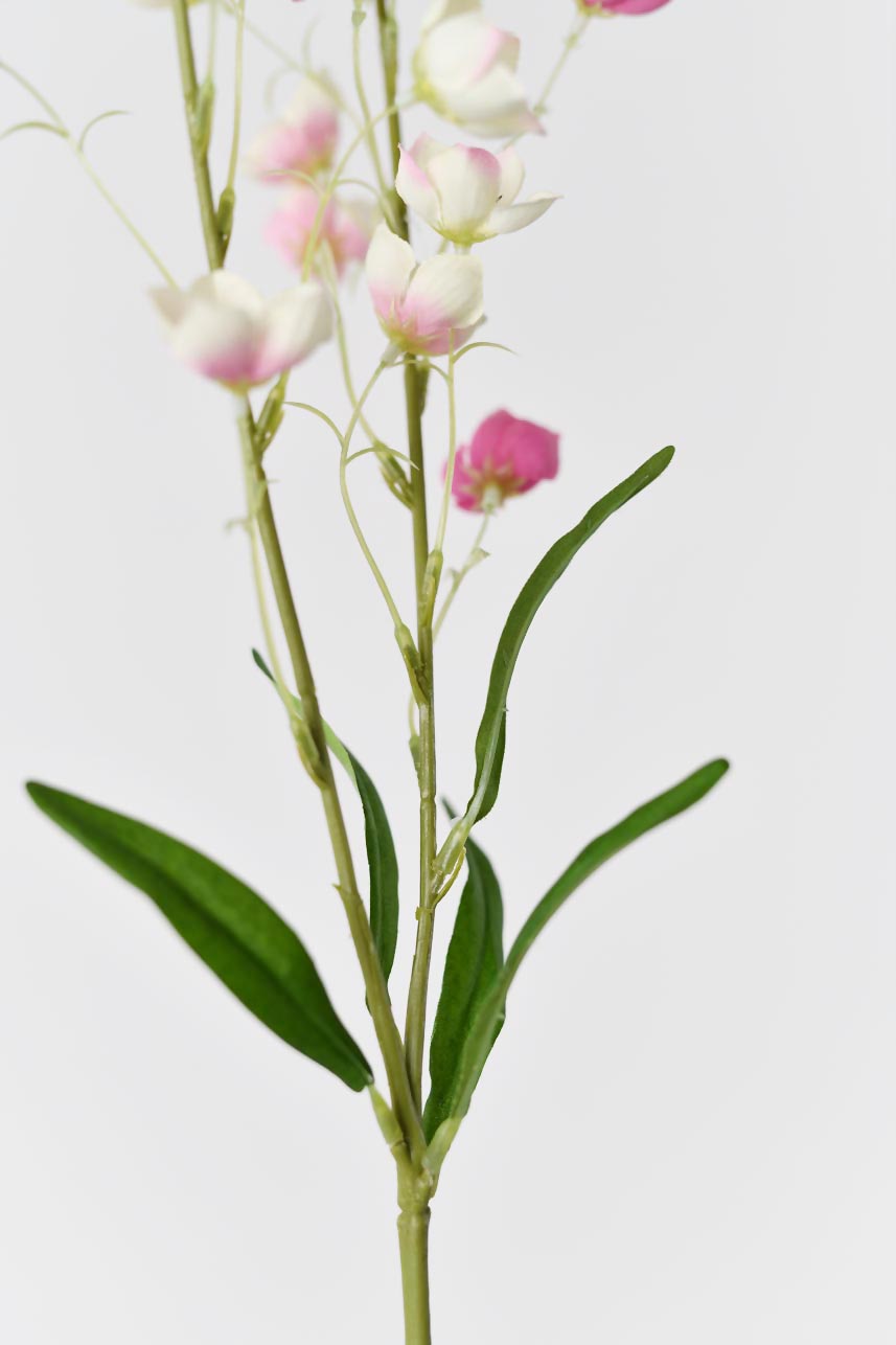Artificial Enkianthu flower stem in pink color with bright green leaves, designed to look highly realistic