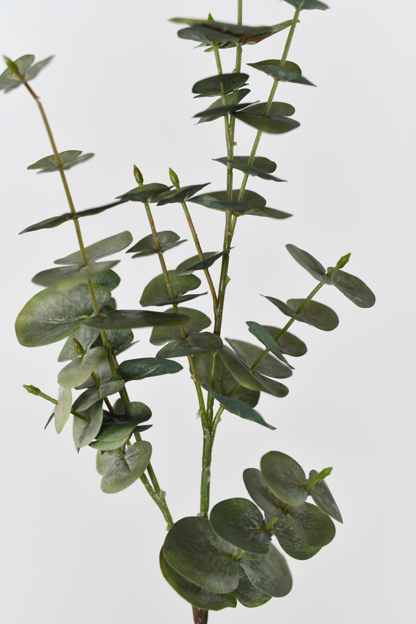 Lifelike artificial branches with green and grey spiral eucalyptus leaves, an easy and convenient way to add greenery to your living space.