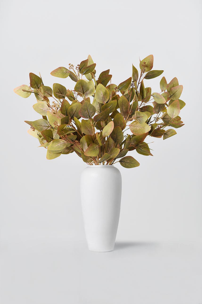 When placed in a white vase, burgundy green Dutch eucalyptus leaves are perfect as a floral centerpiece in a home design, it brings a sense of nature.