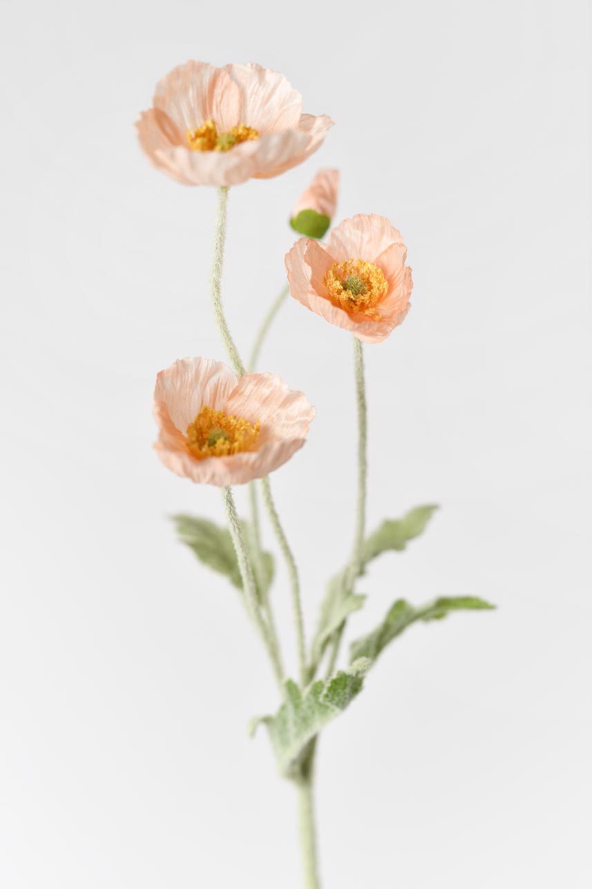 Faux petals in stunning and lifelike faux papaver rhoeas flowers in coral pink with faux flocking stems. Perfect for adding a touch of beauty to any space.