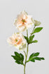 Plastic stamens are wrapped in layers of faux petals, a total of three blooms, artificial flowers with slender stems and full color foliage.