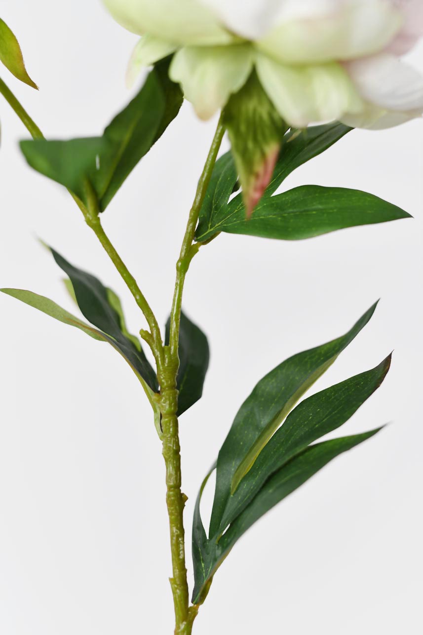A set of silk Phoenix peonies in pastel lavender, pink and cream colors with lifelike petals and faux stems. Ideal for creating stunning floral arrangements.