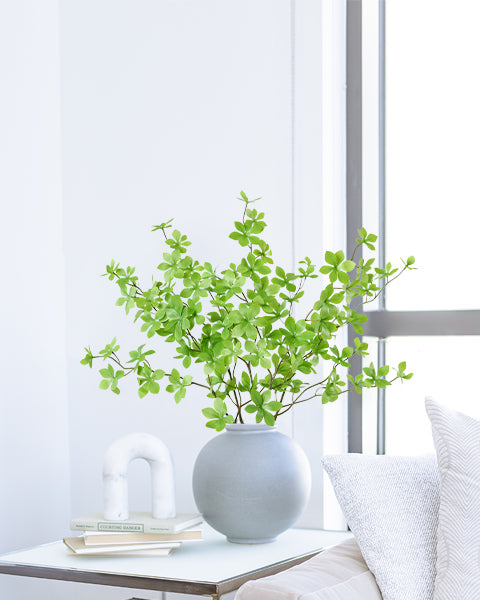 Silkfloars-Faux-Enkianthus-Perulatus-in-Light-Green-36-inch-arrangement-in-a-blue-vase