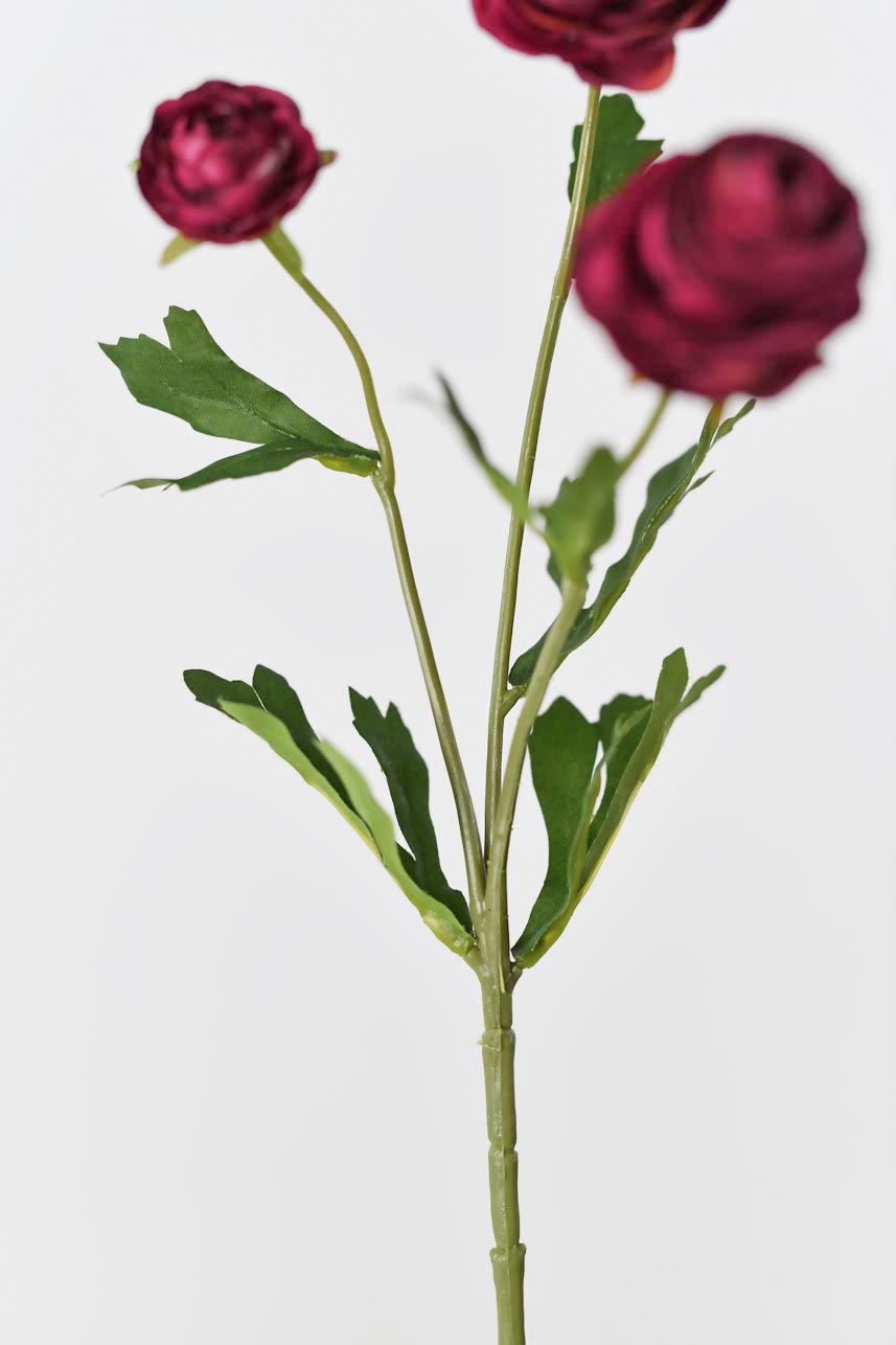 Artificial silk Ranunculus flower stem in red color, measuring 17 inches in length