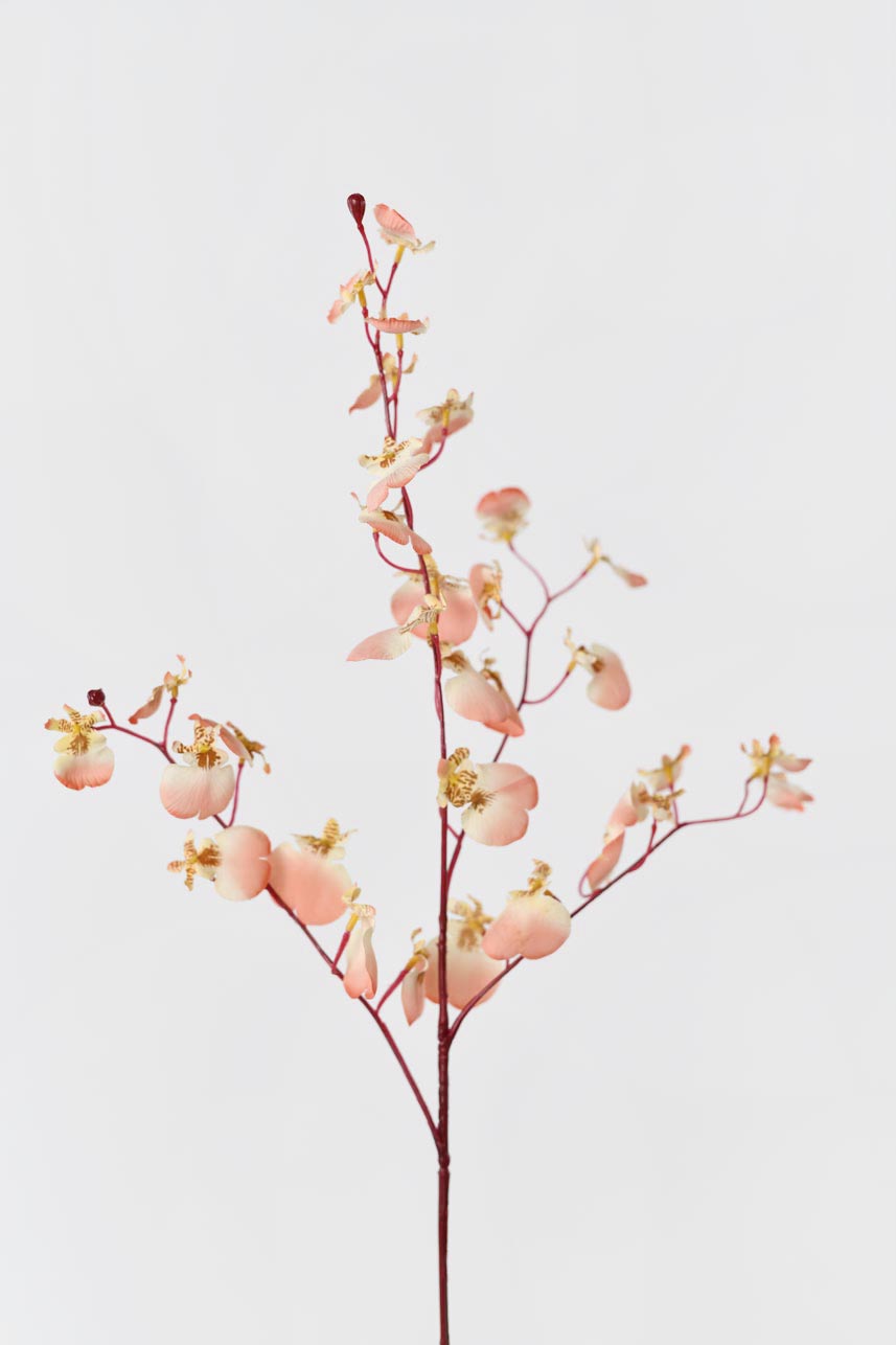 Silkfloras artificial dancing orchid flowers in coral pink, 32 inches tall, a beautiful and vibrant floral arrangement that will brighten up any room.