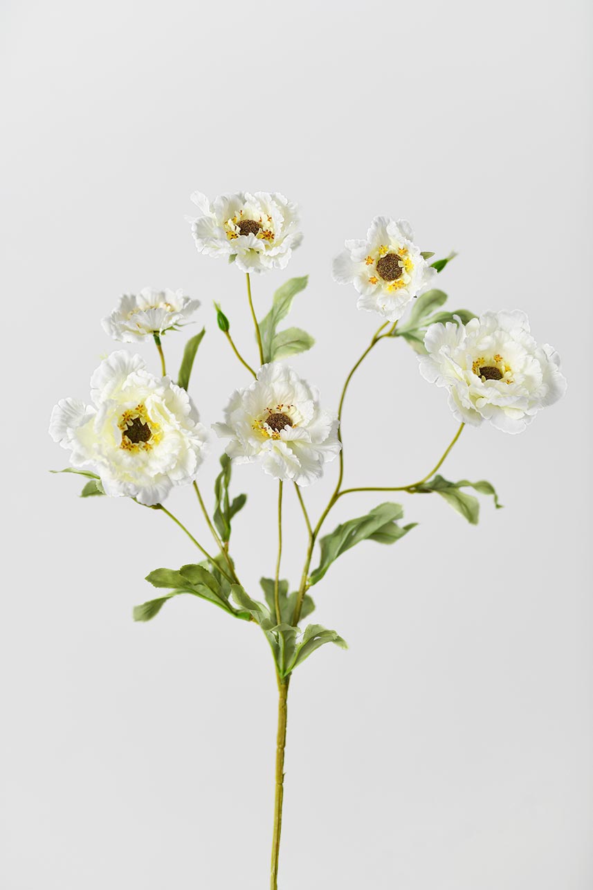 Faux cream-white lotus crane peony fake flower, an elegant accent featuring 6 blooming flowers.