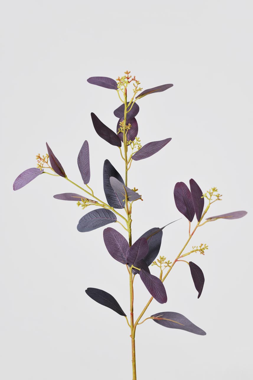 Faux Parisian Eucalyptus leaf that incorporates details of nature into the burgundy fake leaves surface.