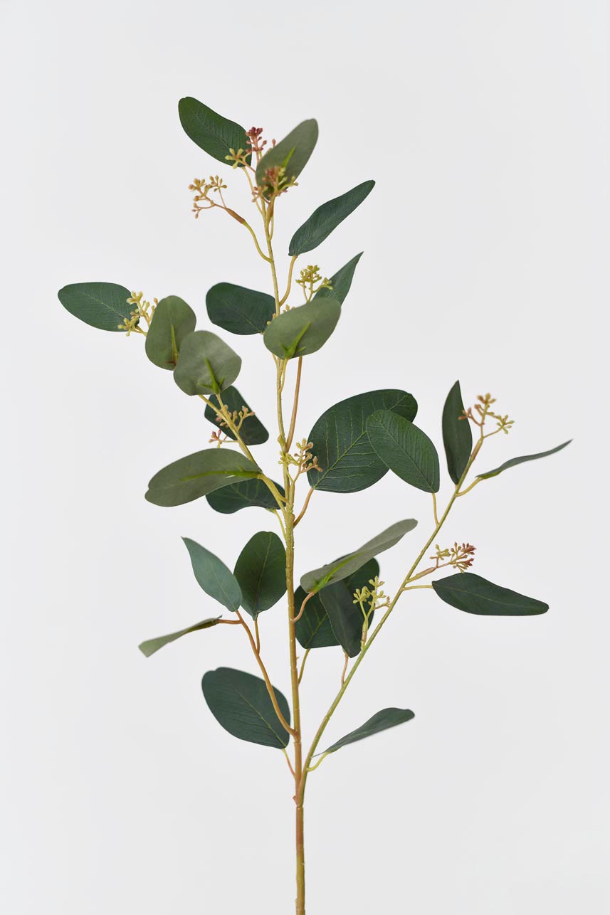 Artificial Parisian Eucalyptus leaves, 28-inch tall in green.