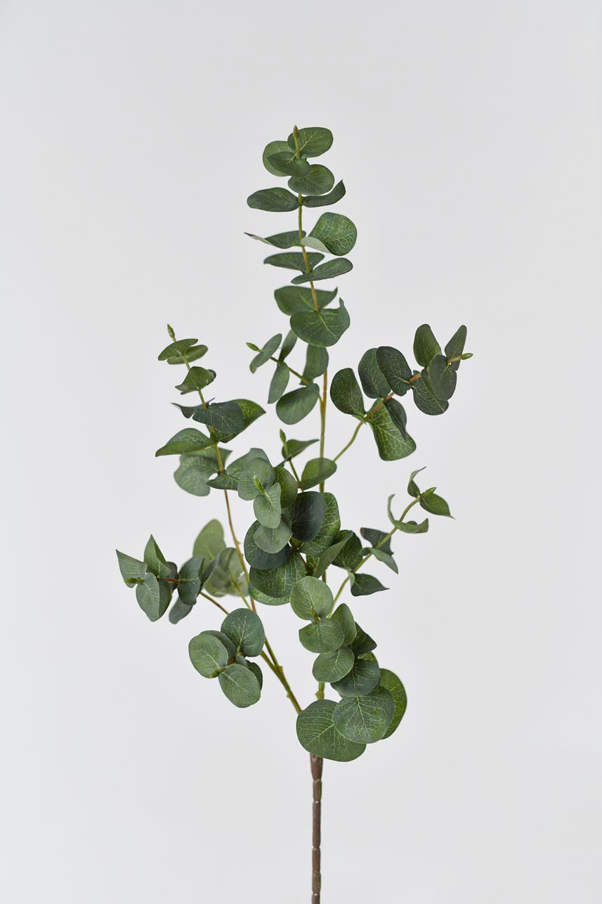 Green silk eucalyptus leaves, 35 inches tall, perfect for adding a touch of nature to your decor