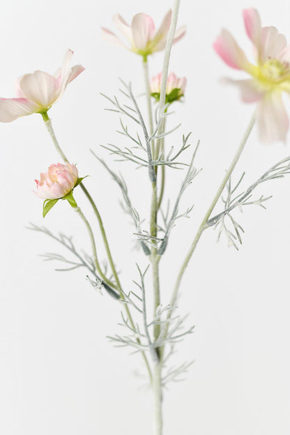 Six blush artificial pink Cosmos blooms, showcasing their delicate beauty and lifelike appearance.